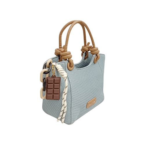 Cartera satchel color celeste con detalle para mujer
