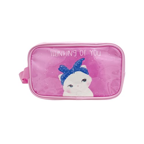 Cosmetiquera color rosa con estampado de gato para mujer