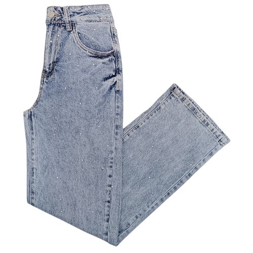 Straight jeans en color azul con piedras para mujer