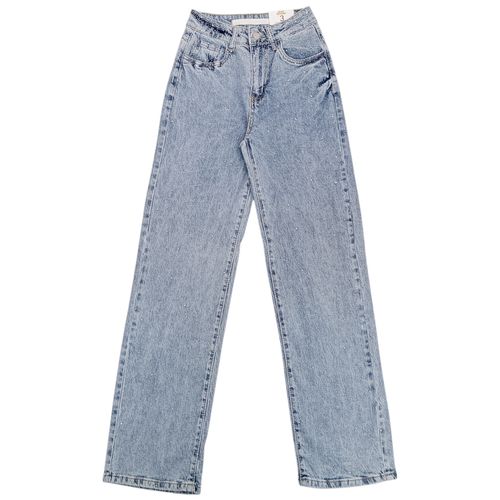 Straight jeans en color azul con piedras para mujer