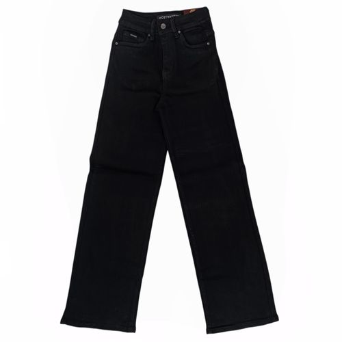 Wide leg jeans en color negro con diseño sólido para mujer