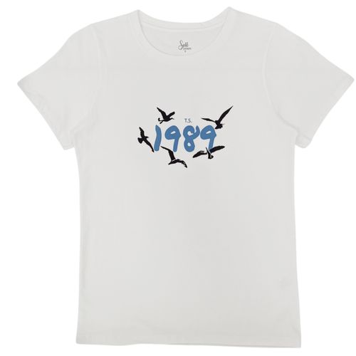 Camiseta estampada color blanco de cuello redondo con mangas cortas para mujer