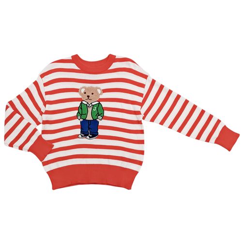 Pull over color rojo rayado de cuello redondo para mujer