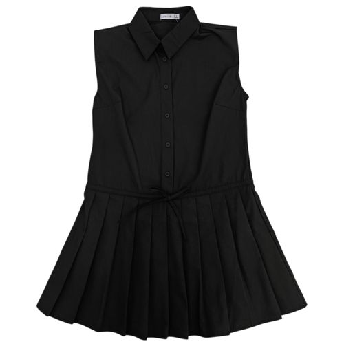 Vestido color negro desmangado con falda plisada para mujer