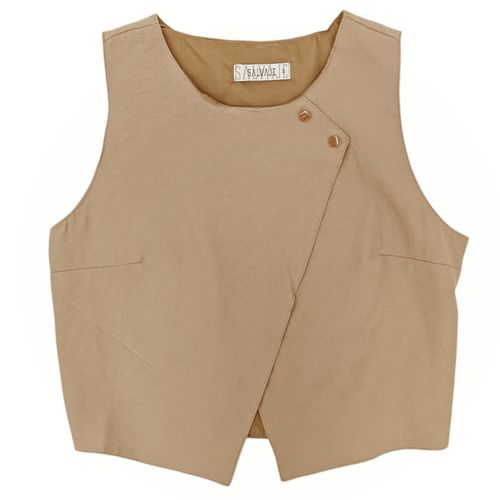 Blusa cropped color beige detalle de cruce para mujer