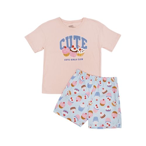 Pijama de short en bicolor con diseño estampado para niña