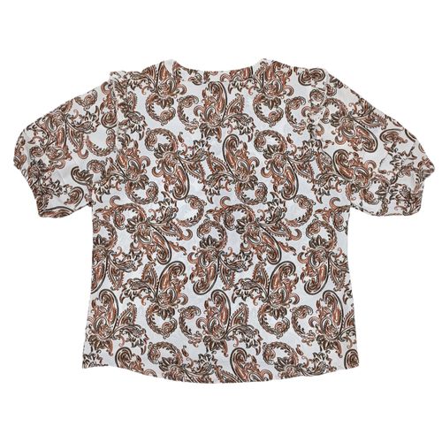 Blusa bicolor estilo casual con escote V con mangas abullonadas para mujer