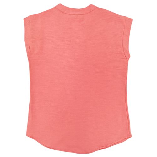 Blusa color coral con escote en V desmangada para mujer