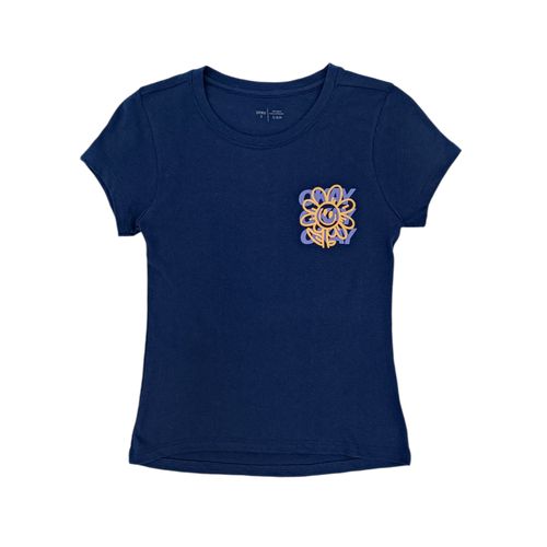 Camiseta color azul de cuello redondo y mangas cortas para niña