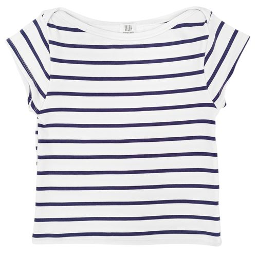 Camiseta curvy color azul con detalle rayado de mangas cortas para mujer