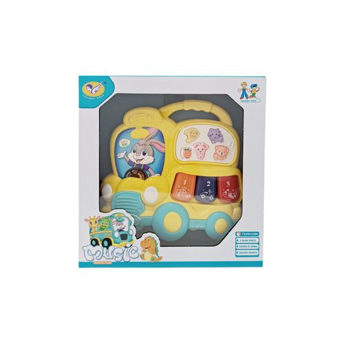 Juguete musical con diseño de bus color amarillo