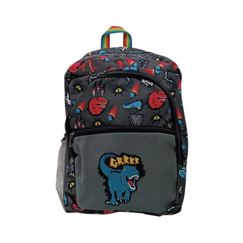 Mochila escolar en bicolor con tematica de dinosaurio