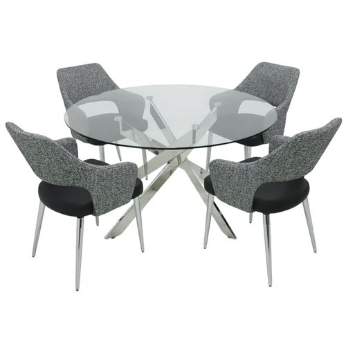 Comedor 4 personas redondo top vidrio Dina