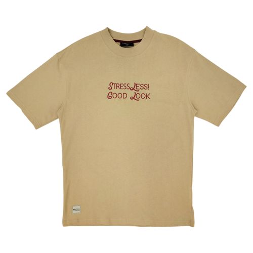 Camiseta oversize color beige de cuello redondo para hombre