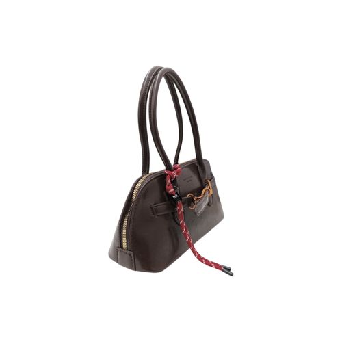 Cartera satchel color café oscuro con detalle de laza para mujer
