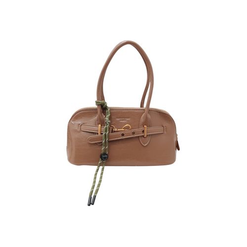 Cartera satchel color café claro con detalle de laza para mujer