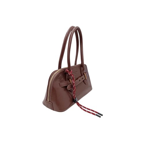 Cartera satchel color café con detalle de laza para mujer