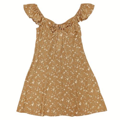 Vestido color camel con vuelo corto para mujer