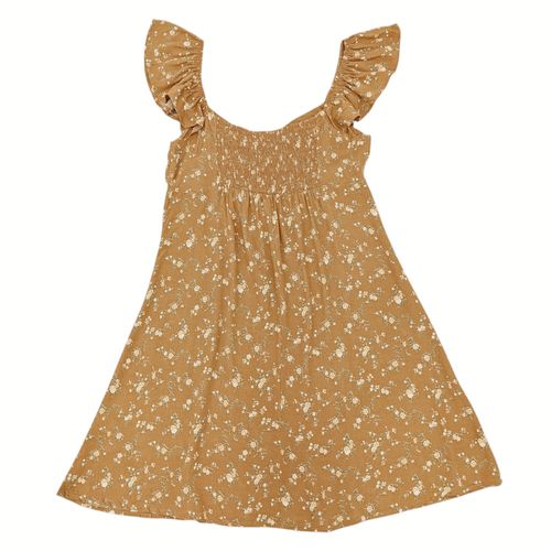 Vestido color camel con vuelo corto para mujer