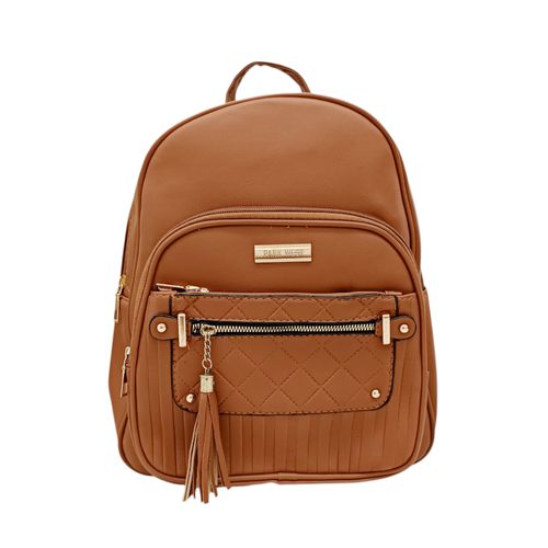 Backpack color café con detalles dorados para mujer