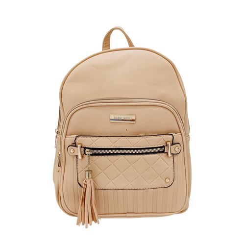 Backpack color beige con detalles dorados para mujer