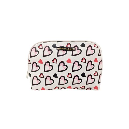 Cosmetiquera color blanco con diseño de corazones para mujer