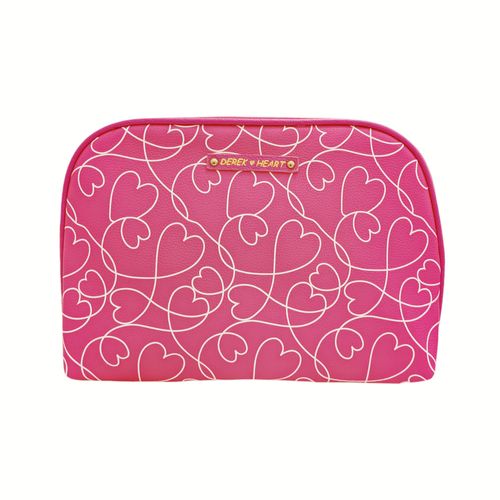 Cosmetiquera color fucsia con estampado de corazones para mujer
