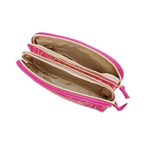 Cosmetiquera color fucsia con estampado de corazones para mujer