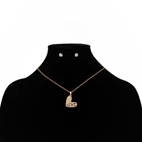 Set de collar y aretes color dorado diseño con textura para mujer