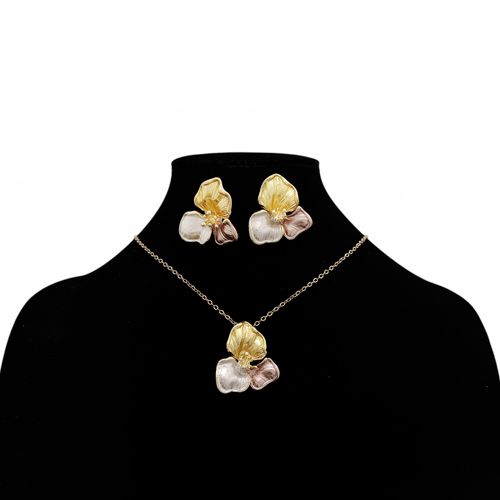 Set de aretes con collar bicolor con diseño de flores para mujer