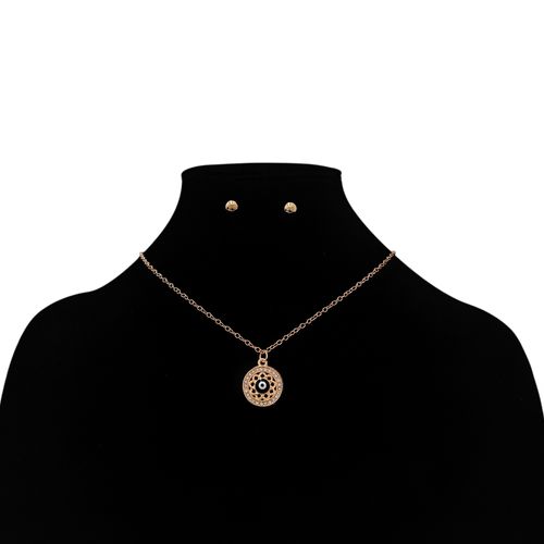 Set de collar y aretes color dorado diseño con textura para mujer