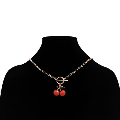 Cadena color dorado con dije de cerezas para mujer