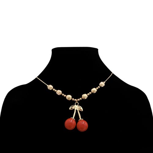 Collar color dorado con dije de forma cereza para mujer