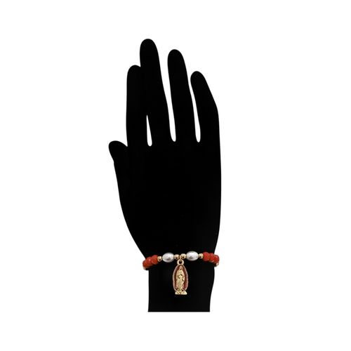 Pulsera color rojo con dije religioso para mujer