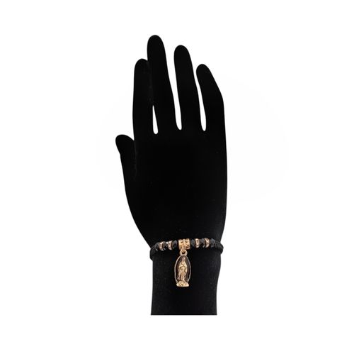Pulsera color negro con dije religioso para mujer