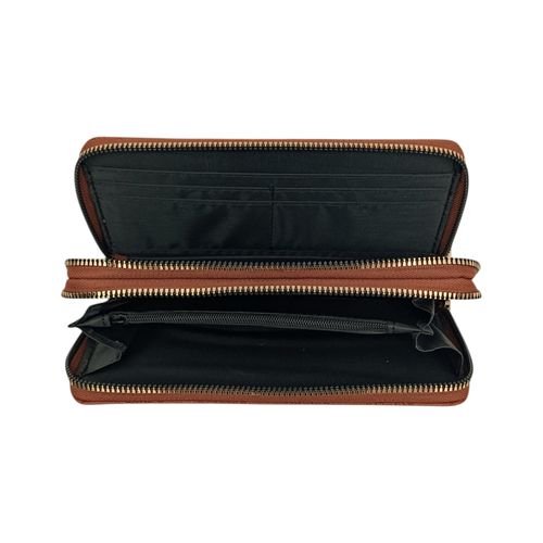 Billetera zip a round en color marrón para mujer