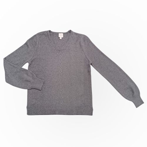Blusa tipo suéter color gris de mangas largas para mujer