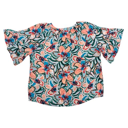 Blusa en multicolor de mangas cortas con diseño holgado para mujer