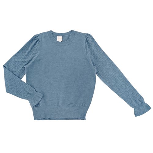 Blusa color celeste de mangas largas con textura para mujer