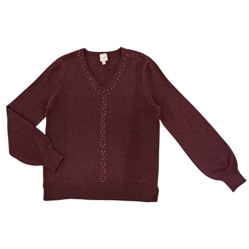 Blusa tipo suéter color vino de mangas largas para mujer