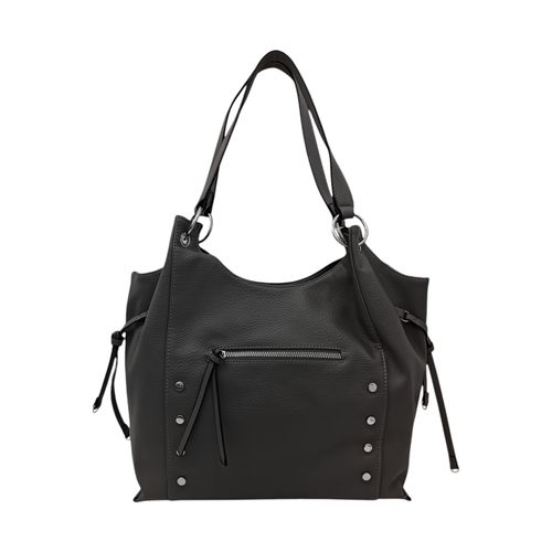 Cartera shopper color negro con detalles metálicos para mujer