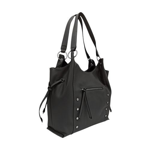 Cartera shopper color negro con detalles metálicos para mujer