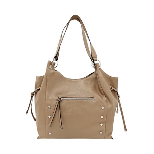 Cartera shopper color taupe con detalles metálicos para mujer