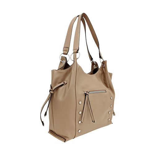 Cartera shopper color taupe con detalles metálicos para mujer