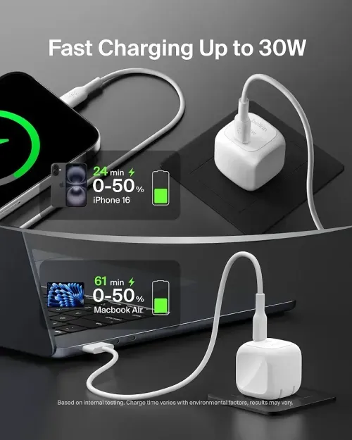 Cargador de pared compacto usb-c boostcharge de 30 w - blanco