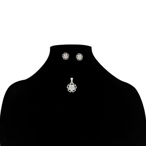 Set aritos y dije en color plateado en forma de flor para mujer