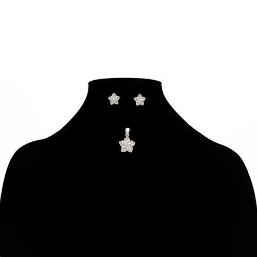 Set aritos y dije en color plateado en forma de flor para mujer