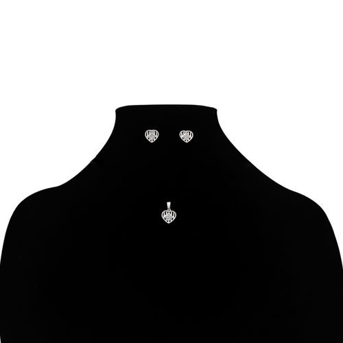 Set de aretes y dije plateados con diseño de corazón calado para mujer