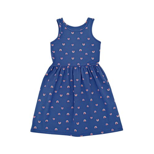 Vestido color azul de cuello redondo sin mangas para niña