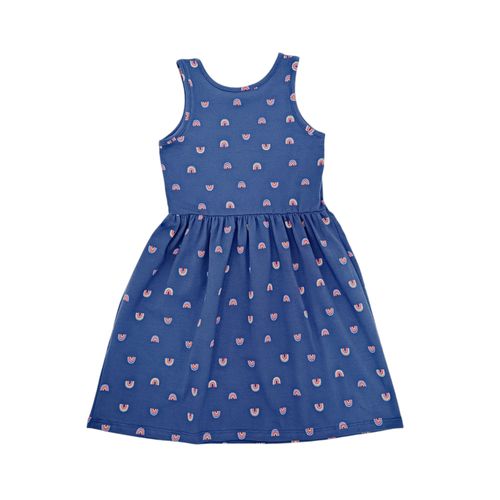 Vestido color azul de cuello redondo sin mangas para niña